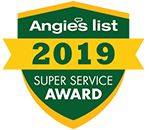 Angie's List 2019 Super Service Award logo, recognizing exceptional service and customer satisfaction.