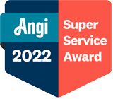 Angi Super Service Award logo featuring a star emblem, symbolizing excellence in customer service and satisfaction.
